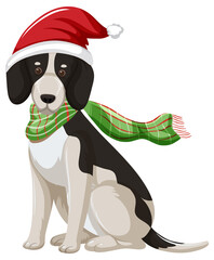 Beagle Dog wearing Christmas hat cartoon character