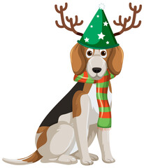 Beagle Dog wearing Christmas hat cartoon character