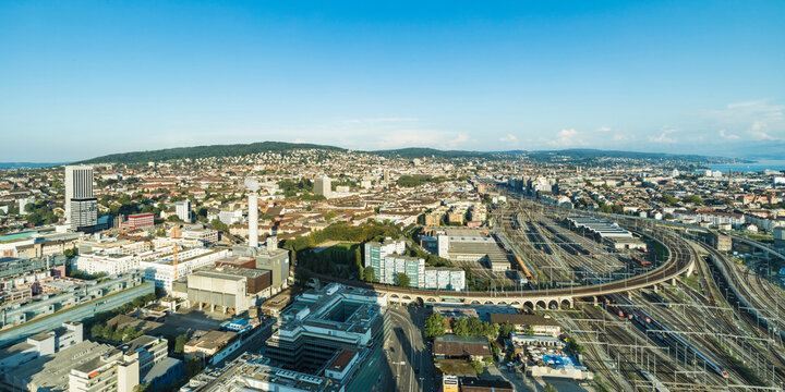 Switzerland, Canton of Zurich, Zurich, Aerial view of city
