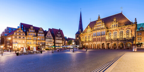 Germany, Free Hanseatic City of Bremen, market square, merchants houses, townhall, Bremen Roland, UNESCO World Heritage Site