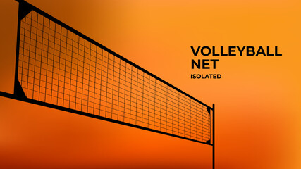 Beach silhouette volleyball net with summer sunset sky isolated background. - obrazy, fototapety, plakaty