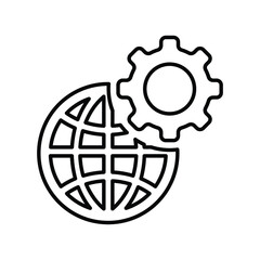 Global, internet, settings outline icon. Line art design.