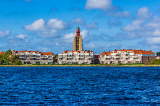 Netherlands, Zeeland, Westkapelle, cityscape with lighthouse