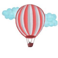 Fototapeta premium Hot air balloon in sky. The cat-traveler in a ballon. The black cat is flying alone.