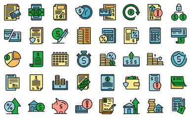 Payment terms icons set outline vector. Card credit. Document recharge
