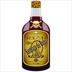 Fototapeta na wymiar glass bottle pirate rum on white background vector