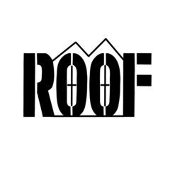 Word roof. Written by hand. Creative lettering. Sans serif font. Idea for logo.