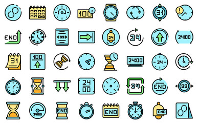 Duration icons set outline vector. Future past. Present time