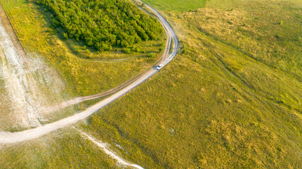 Top view a picturesque view from a drone of the chalk mountains of the Donskoy Belogorie - this is the name of the right bank of the middle Don. Voronezh region, Russia