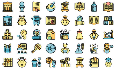 Early educations icons set outline vector. Baby learn. Children school