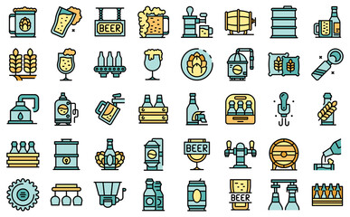 Brewery icons set outline vector. Beer alcohol. Beverage can