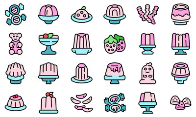 Jelly icons set outline vector. Frozen dessert. Gelatin confectionery