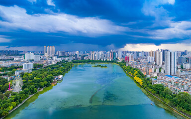 Urban environment of Nanhu Park in Nanning, Guangxi