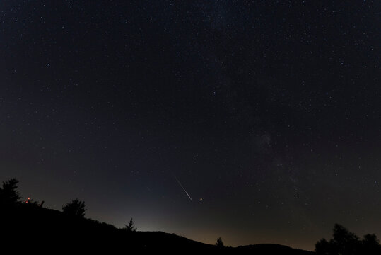 Germany, Hochtaunuskreis, Grosser Feldberg, Perseids meteor