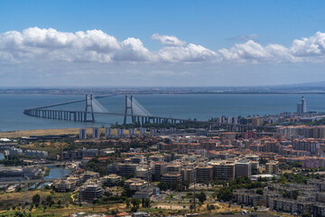 Lisbon Vasco da Gama Bridge aerial view panorama