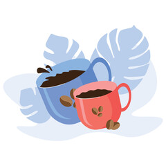 Simple flat cups of coffee design illustration