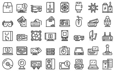 Computer store icons set outline vector. Online store. Web marketplace