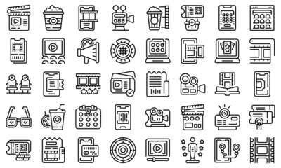 Movie booking icons set outline vector. Routine life. Daily home