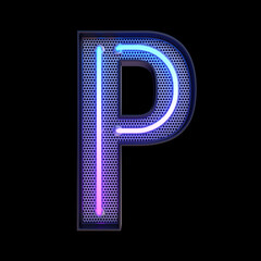 Neon retro Light Alphabet letter P isolated on a black background with Clipping Path. 3d illustration. - obrazy, fototapety, plakaty