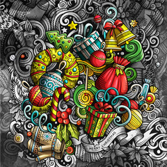 Fototapeta premium Doodles Happy New Year graphics illustration. Merry Christmas art background.