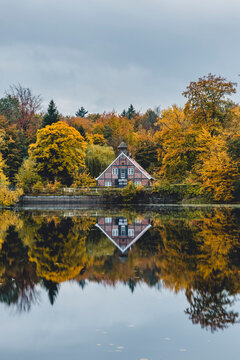 Germany, Hamburg, Wohldorf old copper mill in autumn