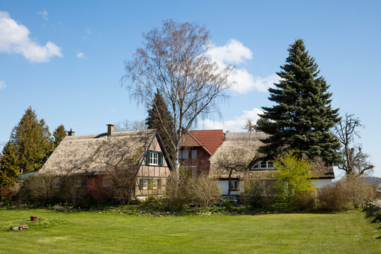 Thatched roof houses, Putbus, Ruegen, Germany