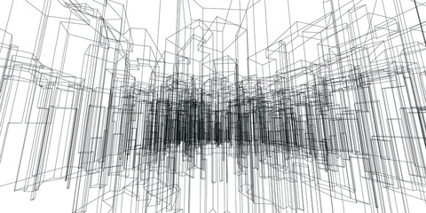 Building sketch architectural 3d illustration, Architecture building perspective lines