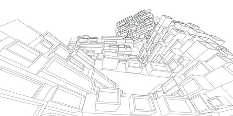 Building sketch architectural 3d illustration, Architecture building perspective lines