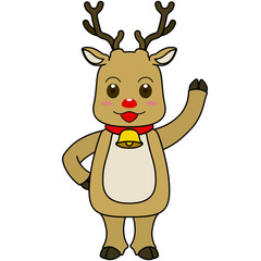 手を上げて挨拶をするトナカイのキャラクターのイラスト（アウトラインあり）