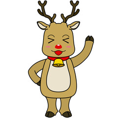 手を上げて挨拶をするトナカイのキャラクターのイラスト（アウトラインあり）