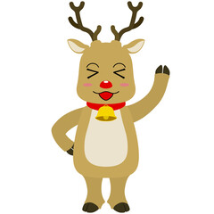 手を上げて挨拶をするトナカイのキャラクターのイラスト