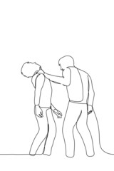 man grabbed another by the throat - one line drawing. super strong man strangles the victim. the concept of physical abuse, strangulation, villain, hazing