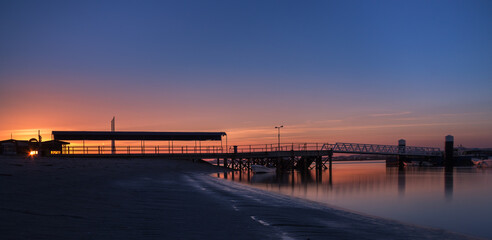 Fototapeta na wymiar sunset at the pier at Armona Island, Olhao, Portugal