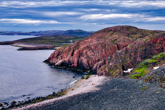 Cliffs and rocky beach of Barents Sea