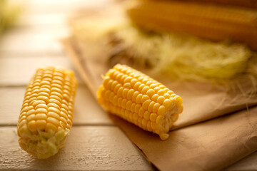 Two pieces of raw corn