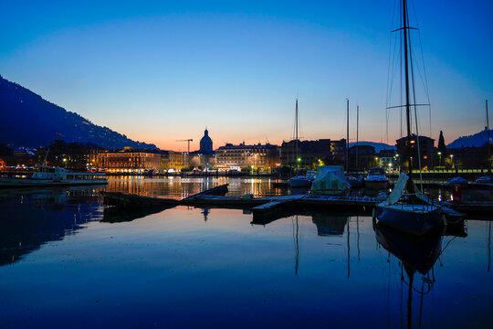 Como at sunrise in winter, Lombardy, Italy