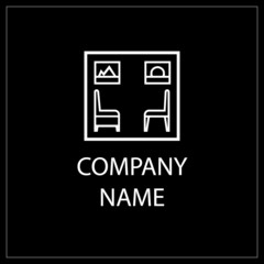 logo for an architect or interior designer. chairs with paintings