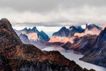 Norway, Lofoten Islands, Reine, View from Reinebringen