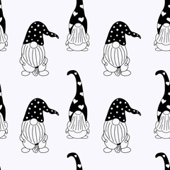 Seamless pattern with cute hand drawn gnome characters. Scandinavian style vector background