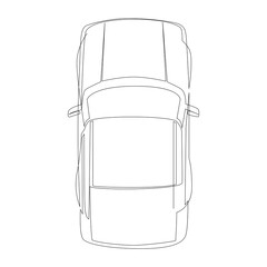 Continuous line drawing of a simple car. View from above. Vector illustration.