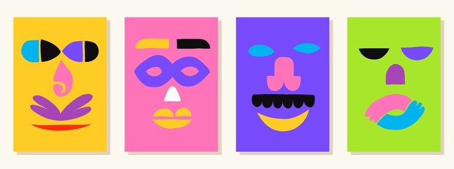 Surreal cubism style face portrait. Abstract minimalist graphics. Vector templates