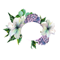 Wedding frame with lilies and hydrangea for beauty design and card