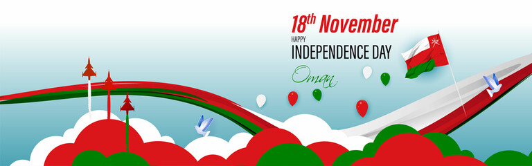 Vector illustration of happy Oman independence day - obrazy, fototapety, plakaty