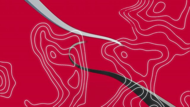 Animation of isohypses and ribbons on red background