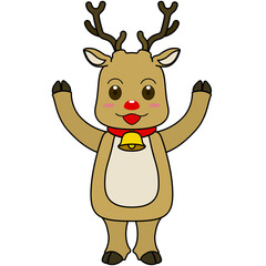 両手を挙げるトナカイのキャラクターのイラスト（アウトラインあり）