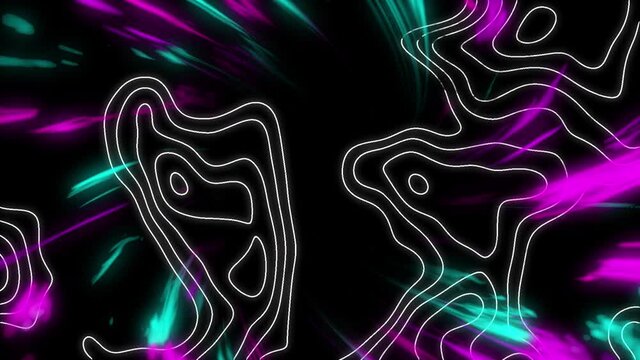 Animation of neon lights and isohypses on black background