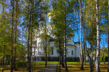 Naklejka premium Borzye village, Istra district, Moscow region, Russia - October 2020: Church of the Holy Blessed Prince Alexander Nevsky