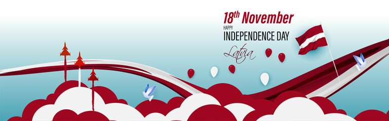 Vector illustration of happy Latvia independence day - obrazy, fototapety, plakaty