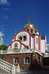 Fototapeta na wymiar City of Vidnoye, Russia - September, 2020: Temple of the Martyr George the Victorious