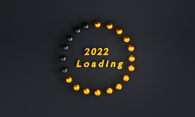 Golden ball Loading from 2021 to 2022 on black background for preparation merry Christmas and happy new year by 3d render.